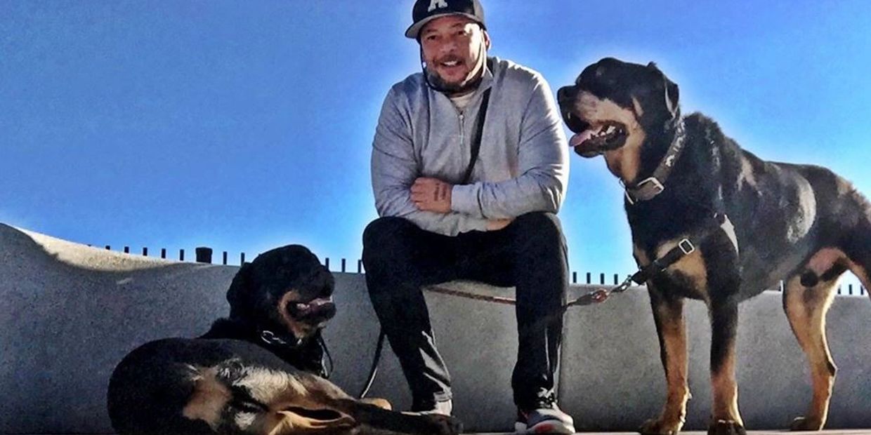 Dave Stratton with dogs
